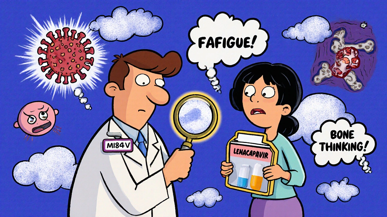 A doctor examines a mutated virus as a patient holds a glowing single-pill treatment, in Hanna-Barbera style.