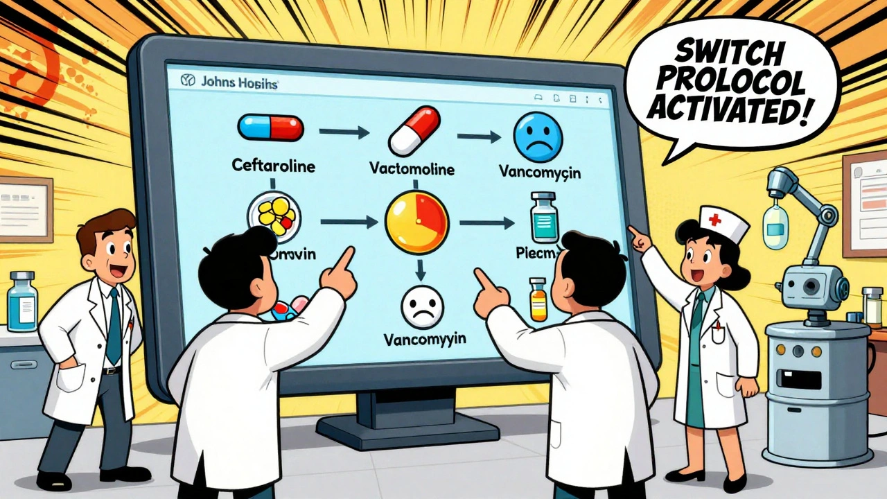 Doctors using touchscreen to choose safe drug alternatives during shortage