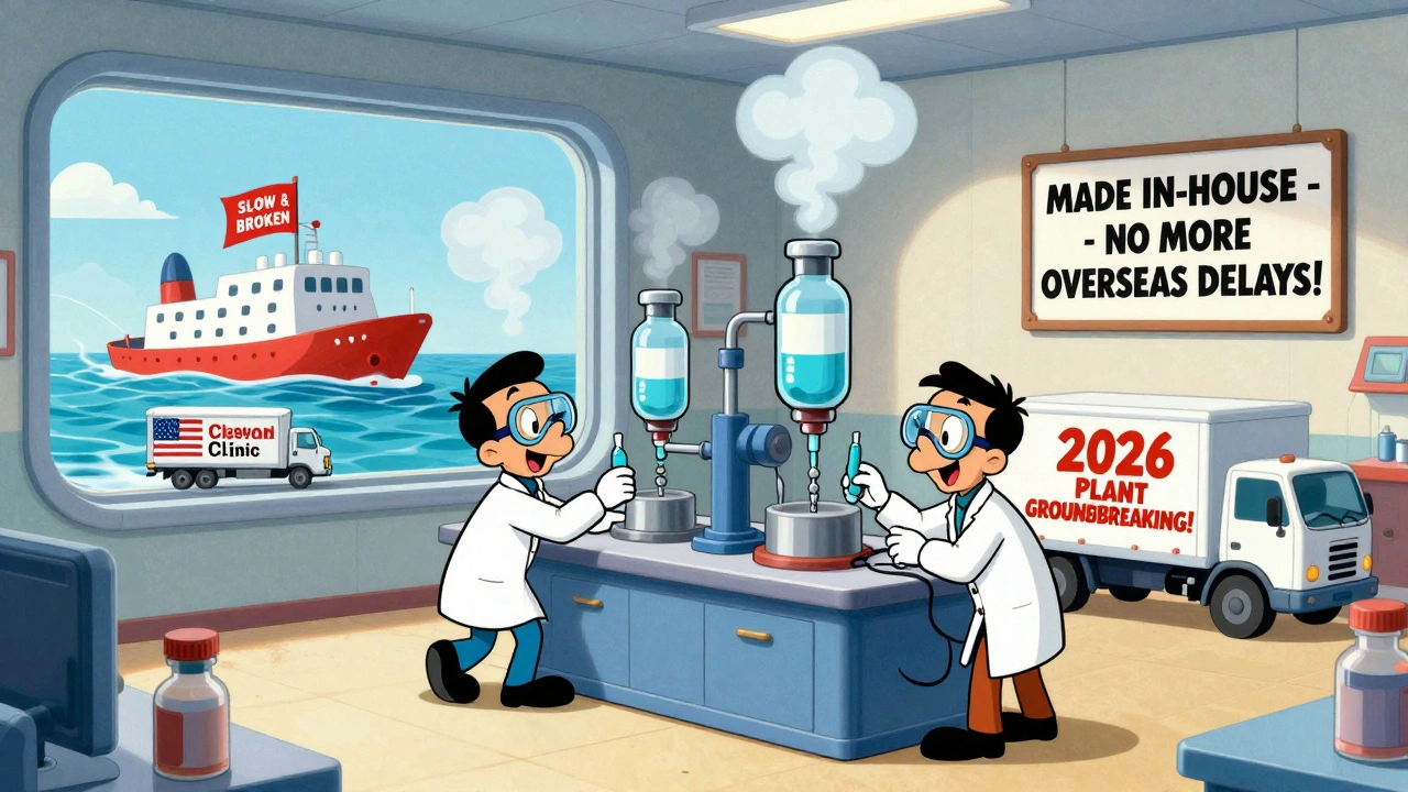 Hospital staff making injectables in-house with whimsical machinery