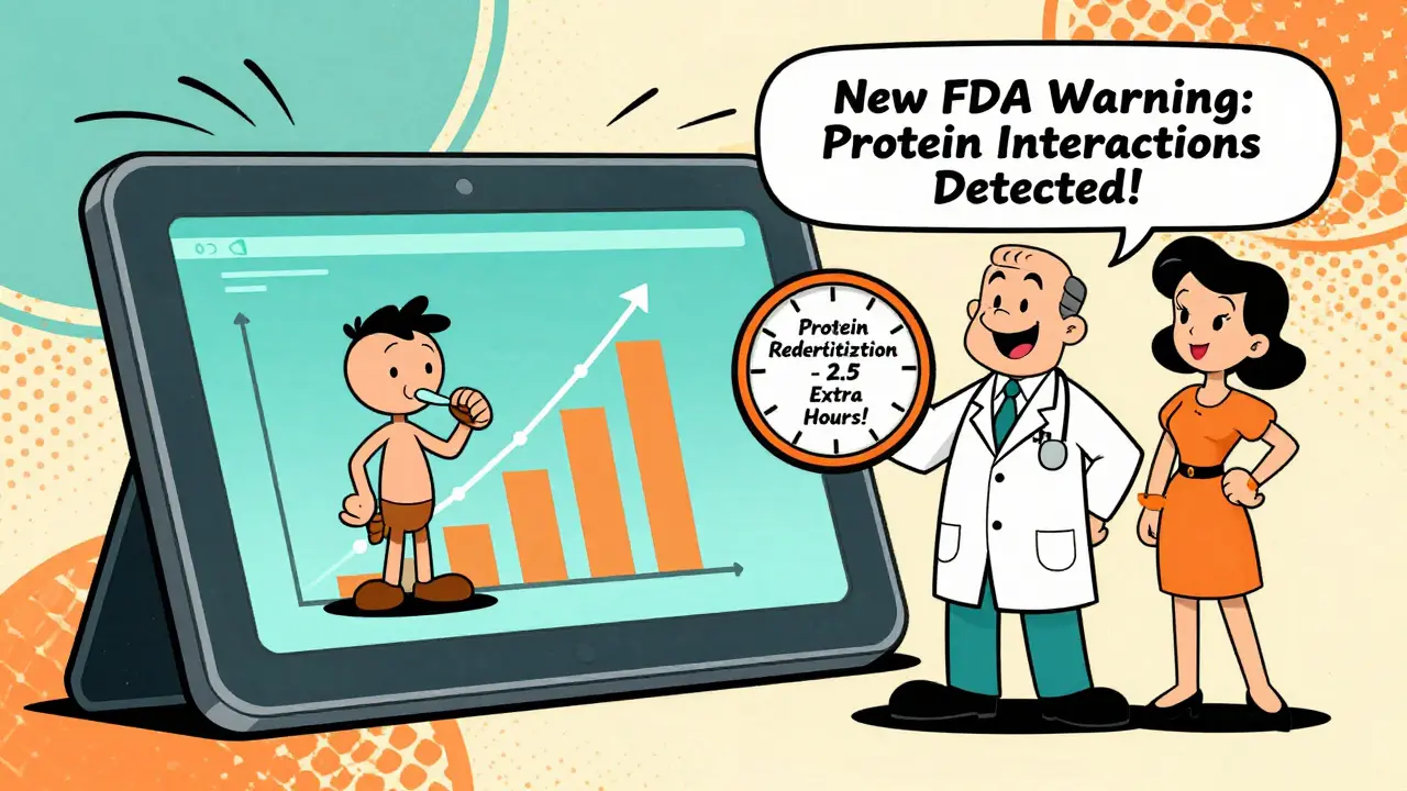 App graph shows improved medication effect with nighttime protein, doctor and clock highlight strategy
