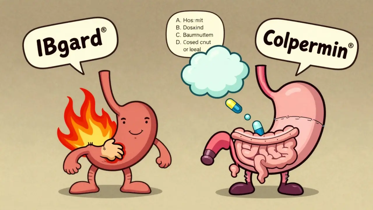 Enteric-coated capsule passing safely to intestines vs. faulty capsule causing heartburn