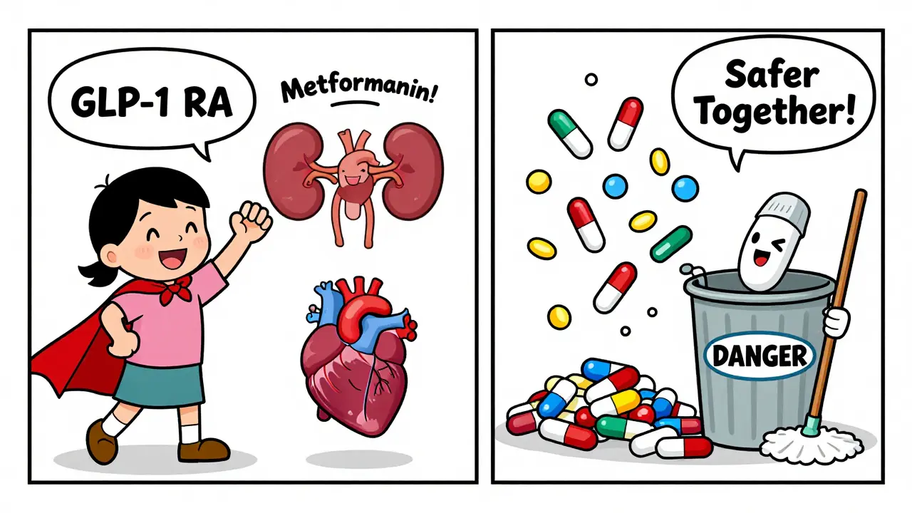 GLP-1 RA and metformin pills team up as heroes against dangerous meds